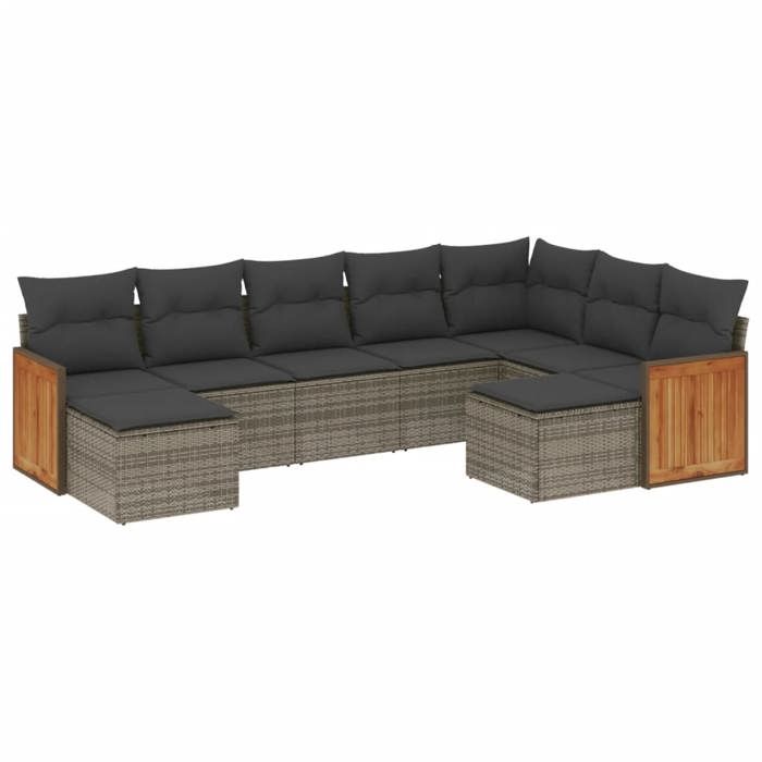 VidaXL Garden Lounge Set with Cushions 9 Pcs, Patio Sofas, Furniture Set, Outdoor Terrace Furniture, Grey 3260625
