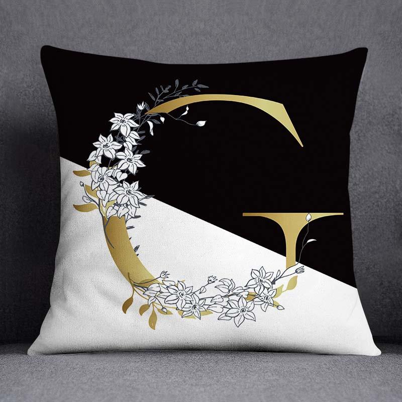 Golden Lace Letter Series Pattern Decorative Pillowcase, Square Home Office Decoration (45Cm * 45Cm)