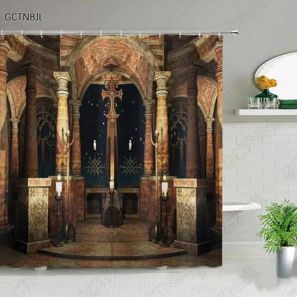 Retro Wood Doors Shower Curtain Set Rustic Old Vintage Barn Door Fabric Bathroom Curtains Farmhouse Bath Decor Bath Screens Ho
