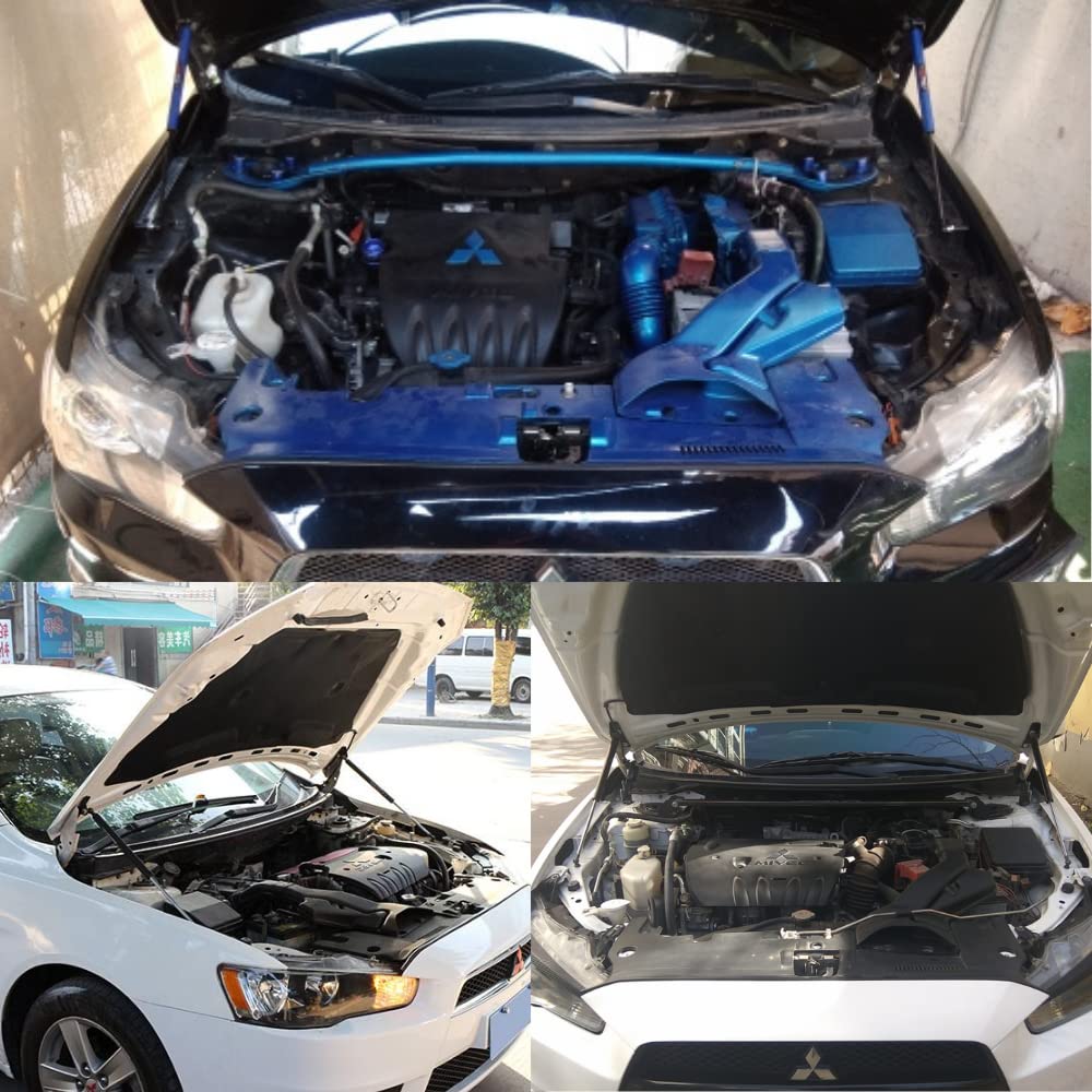 KUNSYOUKIM Bonnet Damper Kit for Mitsubishi Lancer Evolution X Set of Warranty Upgraded Carbon CZ4A, No-Drilling Required, 2, 1-Year (Red, Fiber)