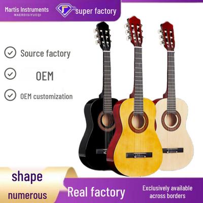 34-Inch Folk Classical Wooden Guitar with Rounded Corners and Bright Basswood Finish