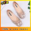 Rhinestone single shoes women's 2025 spring and summer new bow shallow mouth laden shoes flat shoes women
