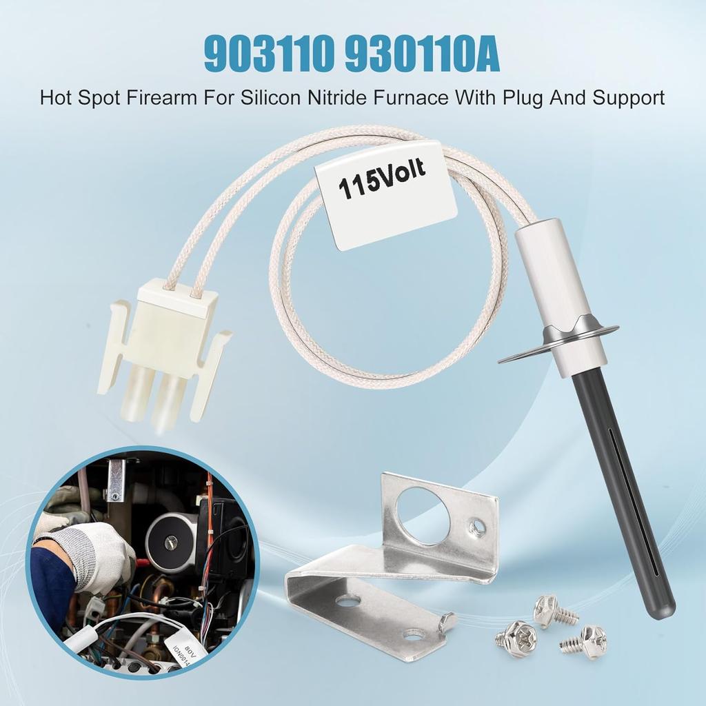 Upgraded 903110A 903110 Furnace Hot Surface Ignitors With Plug, Round Silicon Nitride Universal Hot Surface Kit, Replaceable For Nordyne Furnace