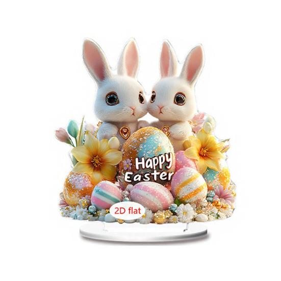 Easter 2D Bunny Acrylic Ornament Eggs Rabbit Table Sign Home Living Room Holiday Party Tabletop Animal