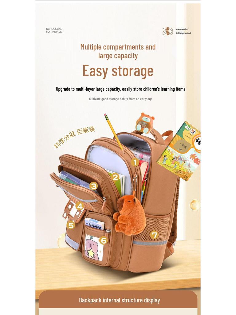 Capybara Astronaut Kids' Trolley Backpack for Grades 2-6