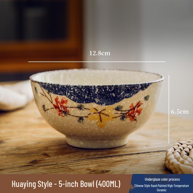 Unterglasur Keramik Reis- & Suppenschüssel Set mit Essstäbchen - Chinesischer Nationalstil Geschirr für Zuhause & Restaurants