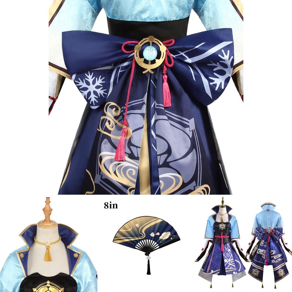 High-quality Kamisato Ayaka Costume From Genshin Impact With Full Dress And Fan
