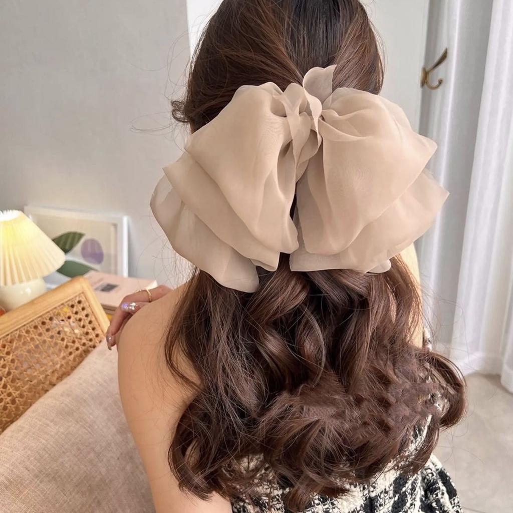 New Fashion Bow Hair Clip Women Elegant Solid Bowknot 3-Layer Satin Hairpin Barrettes Girls Ponytail Clip Hair Accessories