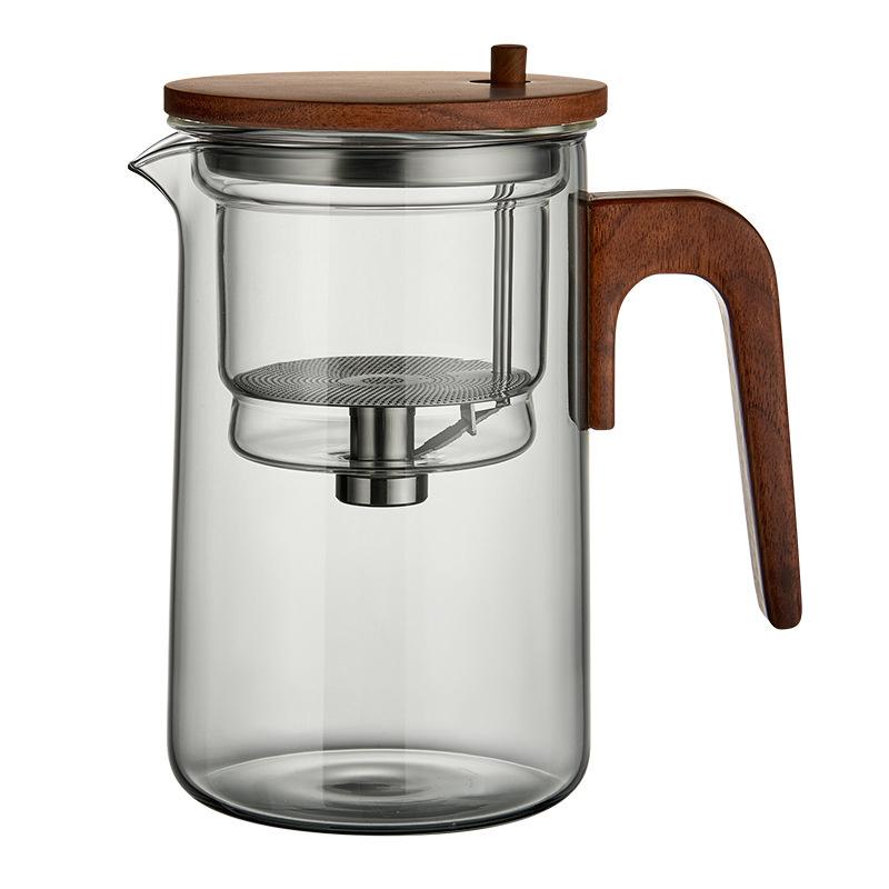 One Click Tea Separation Filtration Glass Teapots With Wood Handle Tea Water Separation Inner Container Tea Pot With Infuser