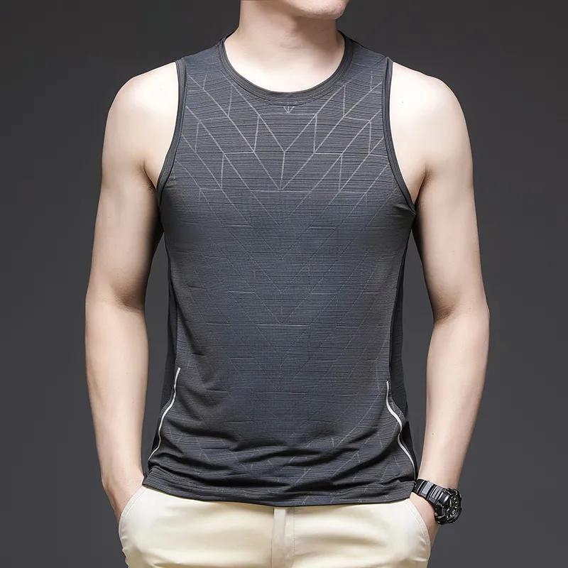 

Men Sleeveless Tank Top Quick Dry Geometric Print Sports Vest M серый