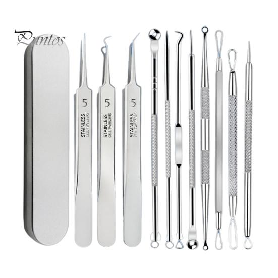 

Набор пинцетов для удаления черных точек, набор игл из нержавеющей стали для удаления черных точек с нескользящей ручкой, инструмент для выдавливания прыщей, удобные для переноски предметы первой необходимости по уходу за кожей F