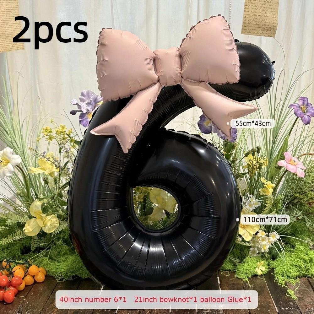 

2 шт. 40-дюймові повітряні кулі з алюмінієвої фольги, чорні кулі з бантом, нові кулі з цифрами, весілля, день народження 6