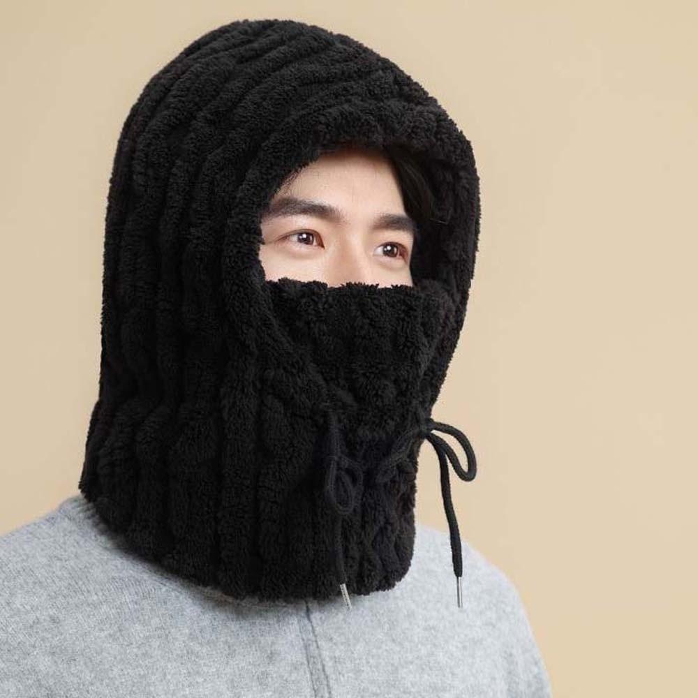 Solid Color Winter Pullover Cap Polyester Compact Cap Scarf Warmer Wrap Head Hat  Women