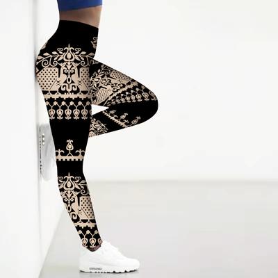 Womens Retro Pattern Prints Stretch Yoga Leggings Fitness Running Gym Sports Active Pants