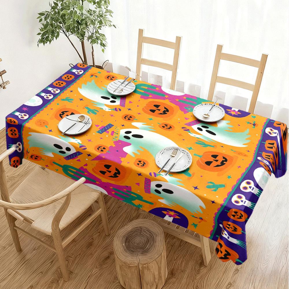 1pc Tablecloth Pumpkin Ghost Halloween HD Digital Print Tablecloth Modern Easy Fashion Rectangular Tablecloth, Suitable for Kitchen, Dining Room, Part