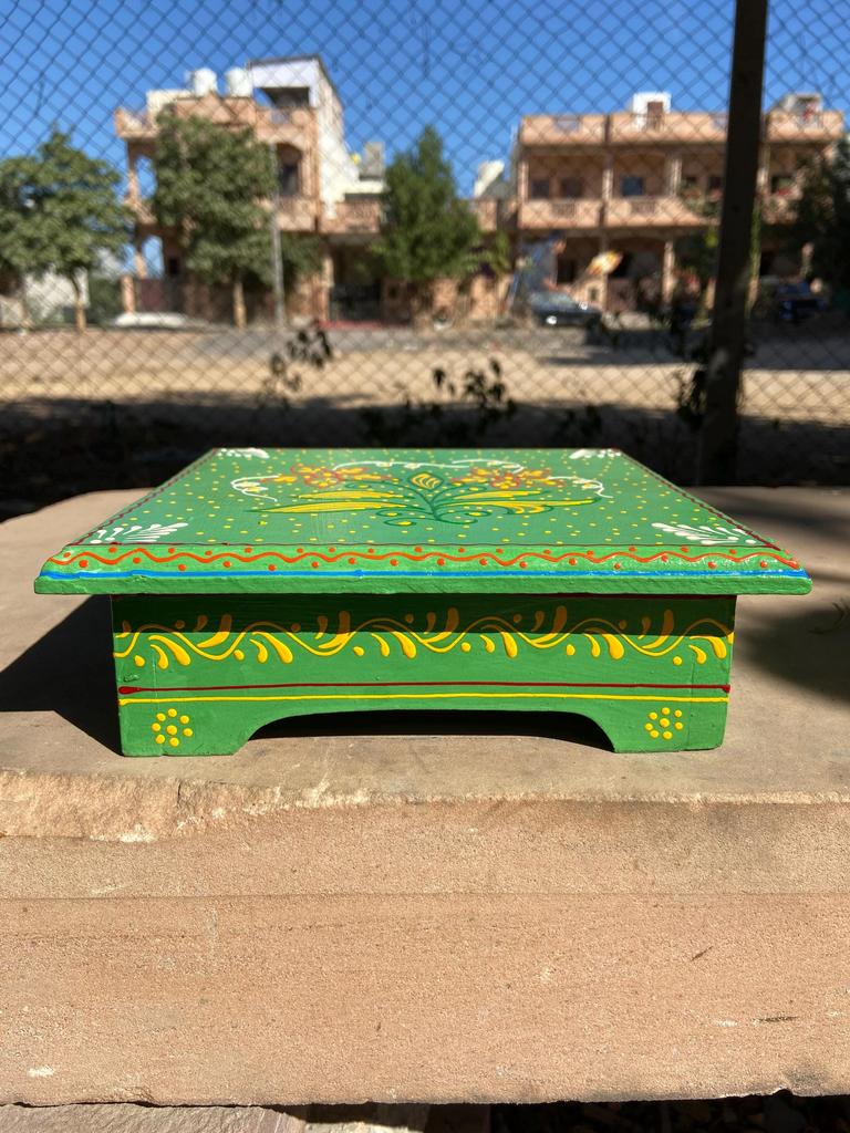 Embossed Painted Wooden Chowki Bajot: Indian Home Decor Table