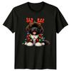 Christmas Puppy Reindeer Antlers Holiday Lights Unisexs Unisexs Graphic Tee