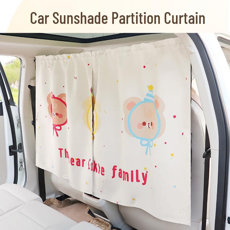 Car Partition Curtain: Front & Rear Blackout Sun Shade for Baby, Heat Insulation, Privacy, Anti-Peep, Cartoon Design