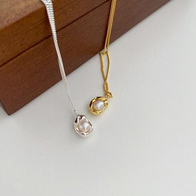Broken Shell Design Pearl Pea Collarbone Necklace Minimalist Summer Pendant Trendy Choker