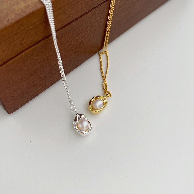 Broken Shell Design Pearl Pea Collarbone Necklace Minimalist Summer Pendant Trendy Choker