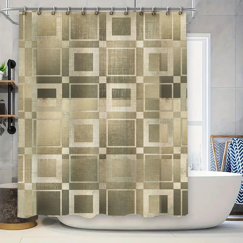 

Geometric Bathroom Shower Curtain Set Modern Decor Brown Beige Tones For Home Bath Accessories W60H190(CM)-1 Pcs