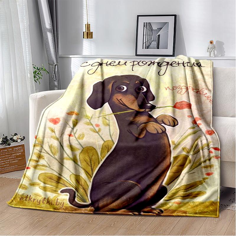 Dachshund Blanket Cute Black and Red Paws Printed Soft Flannel Blanket Warm Cozy Blanket for Teens Adults Kids