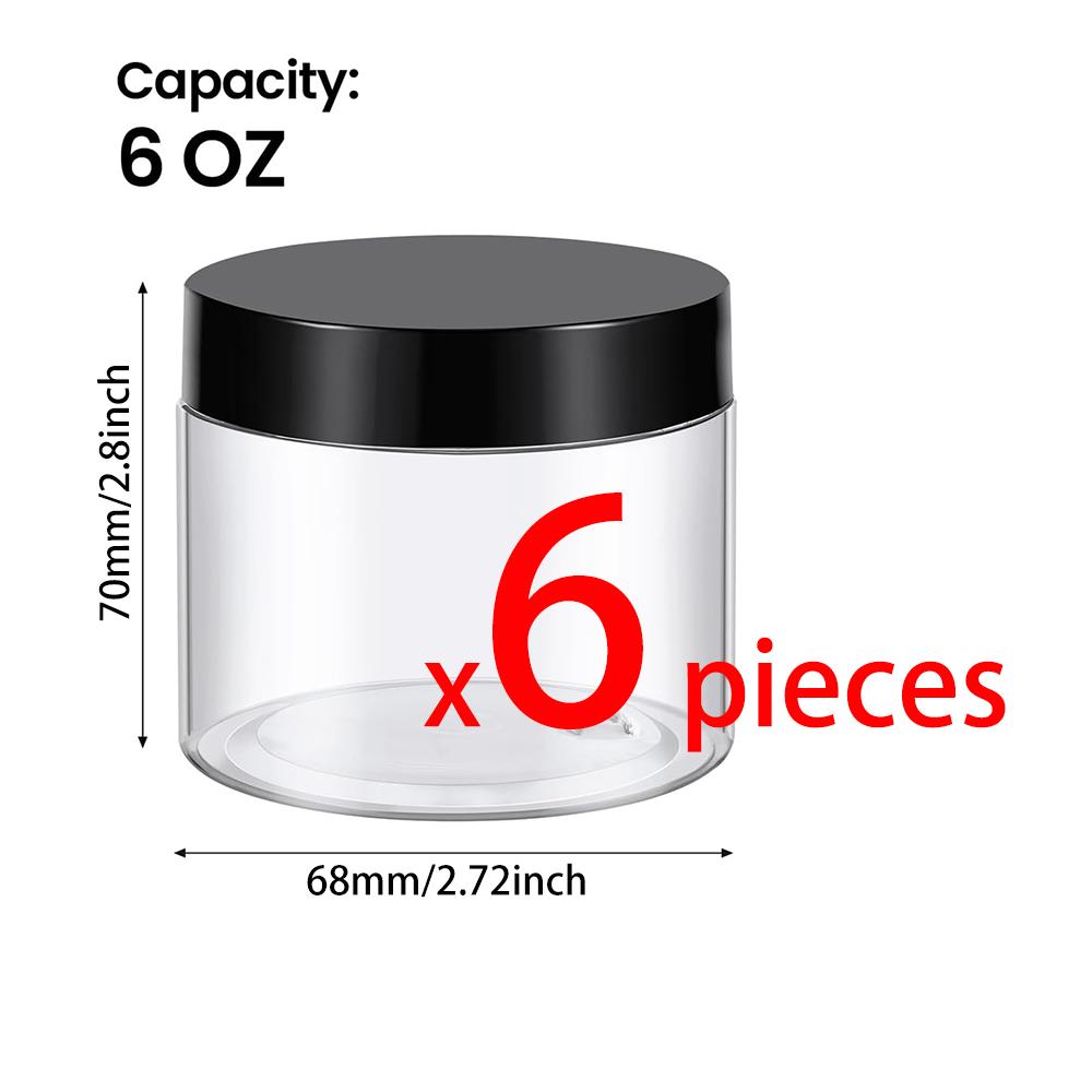 6 Oz Empty Plastic Jars with Lids & Labels, BPA Free Round Clear Containers for Lotion, Cream, Body Butter, Makeup & Travel