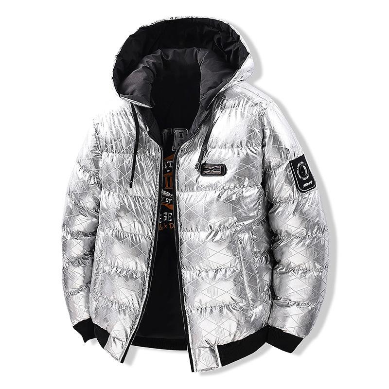 Glossy Cotton Jacket for Men, American Thickened Warm and Loose Versatile Removable Hat, Double-sided Hooded Cotton Jacket