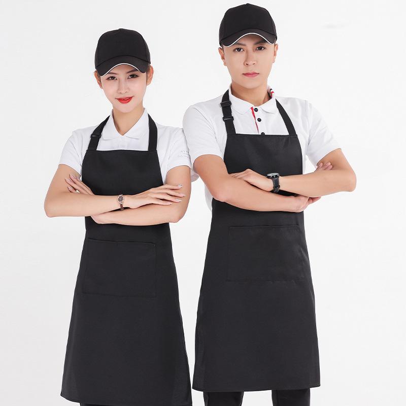 Waterproof Solid Color Apron - Unisex, Oil-Proof, Fashionable for Kitchen & Restaurant, Custom Logo Printing Available.