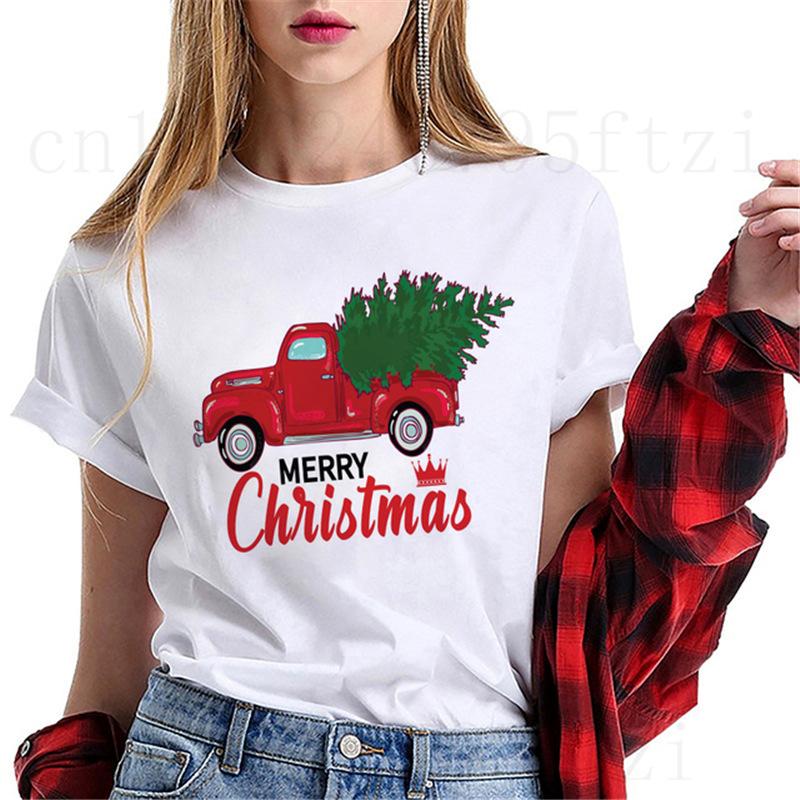 Fashion Cartoon Christmas Tree Graphic Women T-Shirts Summer Short Sleeve O-Neck Female Tops Streetwear Y2K Clothing