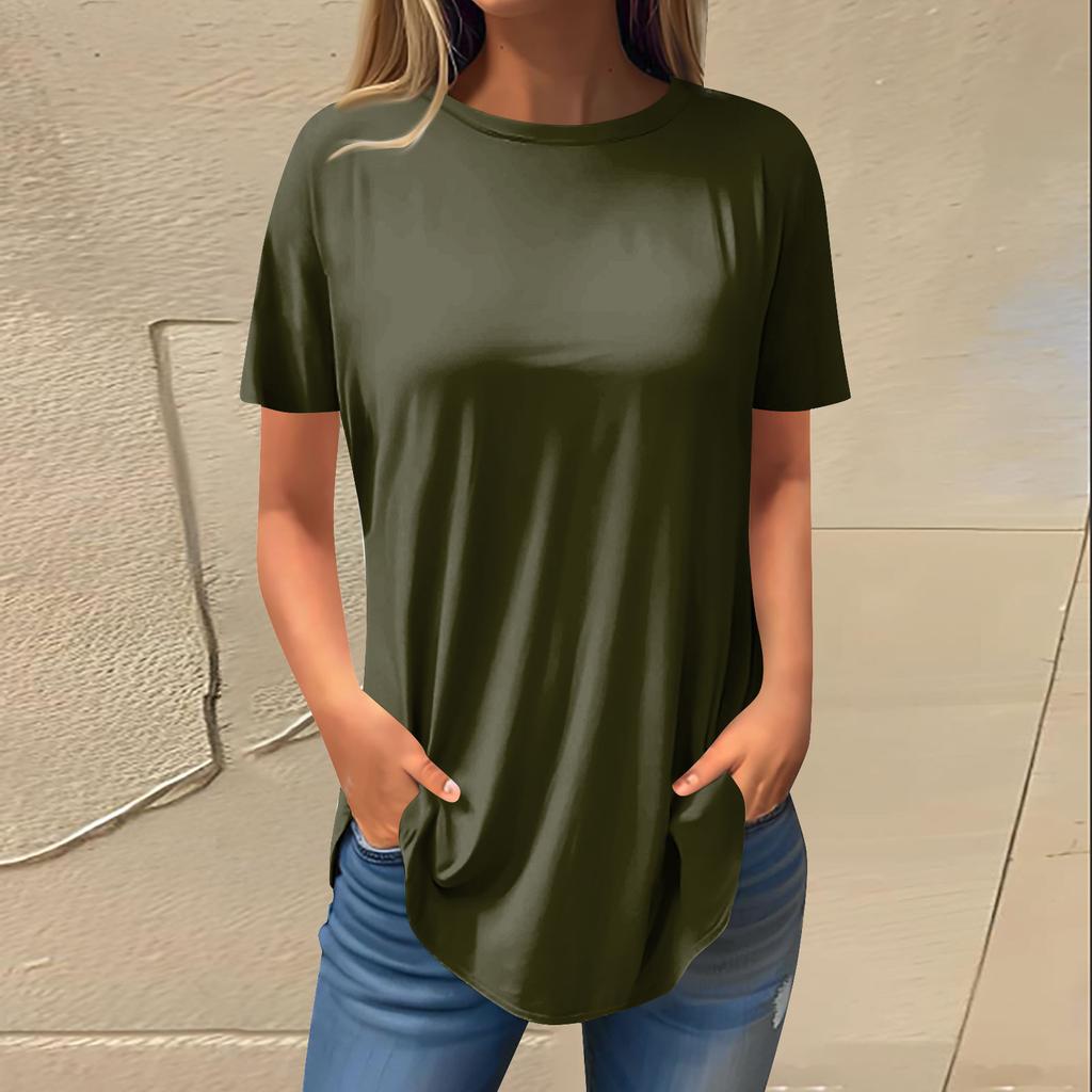 Moda dame ocazional umăr pozitiv decolteu rotund culoare solidă cu mânecă scurtă pulover Top