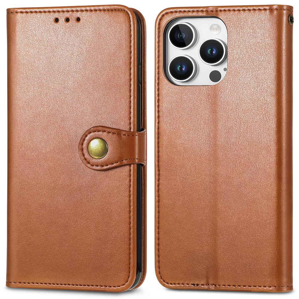 

For iPhone 16 Pro Case Leather Phone Case Wallet Stand Cover with Wrist Strap Brown