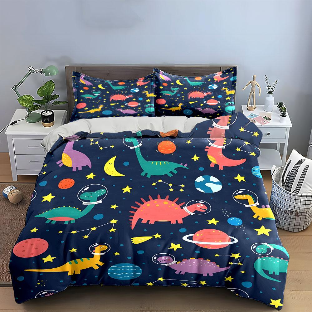 Ensemble de décoration Dinosaure de l'espace pour enfants Ensemble de literie Avec 1 housse de couette 2 taies d'oreiller Simple Double King Queen, Cadeau