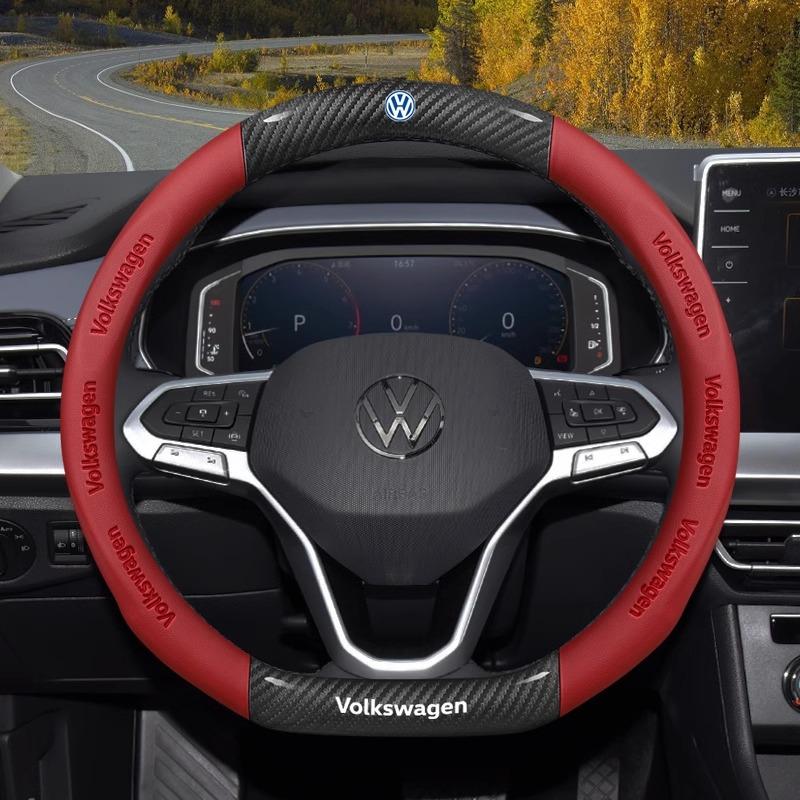 Carbon fiber Leather Car Steering Wheel Cover For Volkswagen T-ROC T-Cross Touareg Polo Passat Golf 5 GTI Beetle Magotan Tiguan