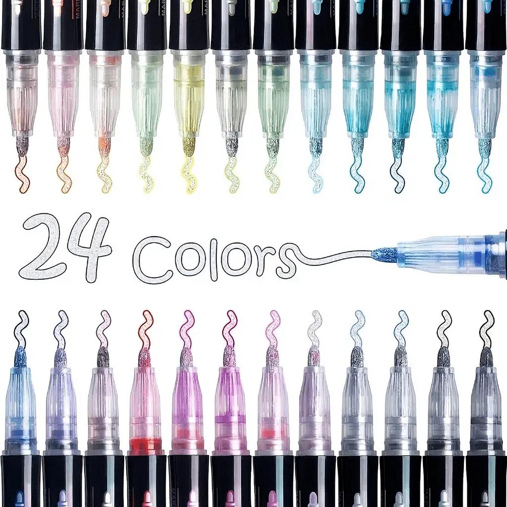 8/12/24/36/48 Colors double line outline Metallic Highlighter marker pens, Squiggles Double Line Pen, Magic Glitter Drawing Pens