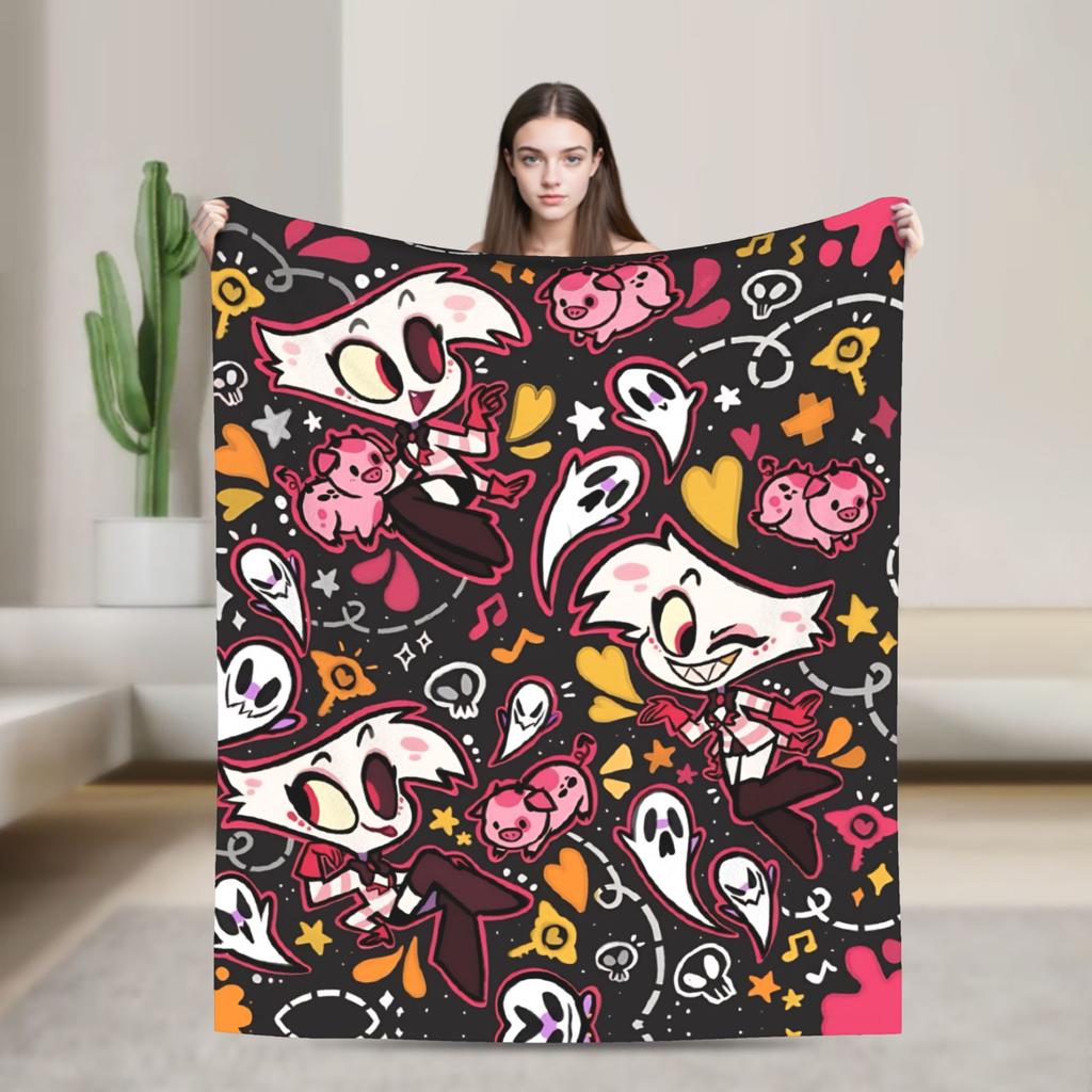 2025 H-Hazbin Hotel Charlie Cartoon Flannel Blanket  Warm Throw Blanket for Bedroom Picnic Print Bedspread Sofa Bed Cover