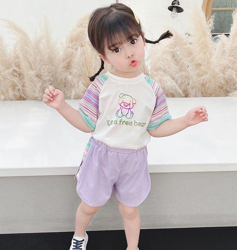 Girls Summer Cartoon Short Sleeve Set Kids Casual Sports Two Piece Outfit 90