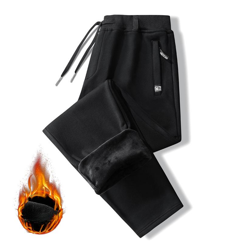 Men's Thick Winter Fleece Pants Men's Plus Size Wide Leg Sweatpants Trendy Warm Straight Leg Sports Casual Pants