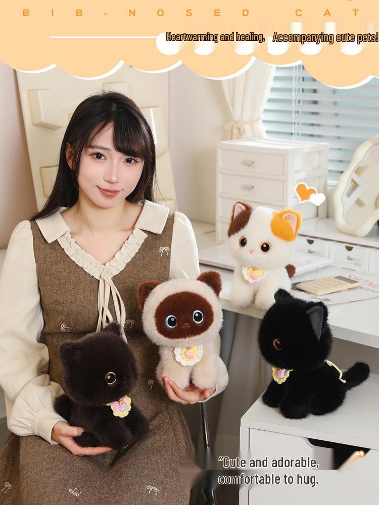Soft Plush Calico Siamese & Black Cat Dolls - Cute Desktop Companions & Perfect Birthday Gifts for Girls