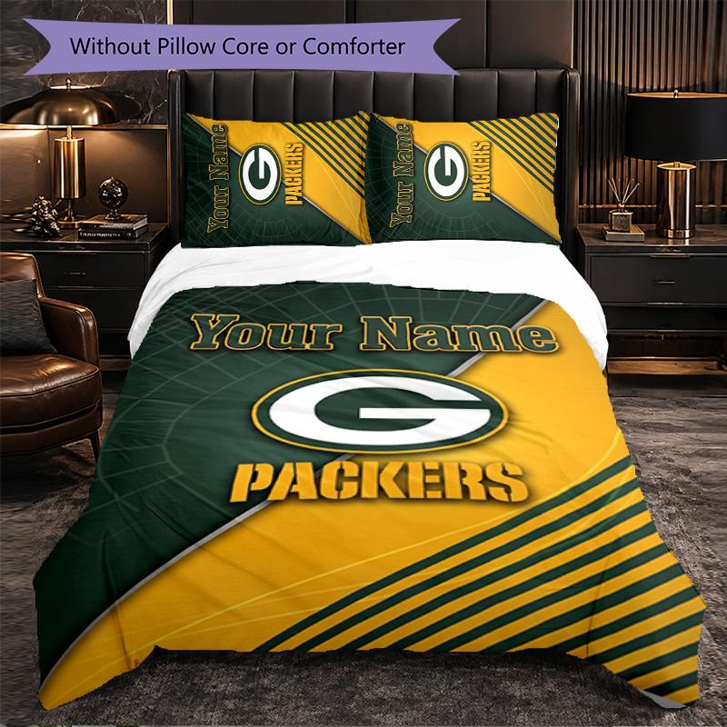 Green Bay Packers Individuelles Namens-Text Bettwäscheset, 1 Bettbezug & 2 Kissenbezüge Personalisierte Schlafzimmer-Geschenk