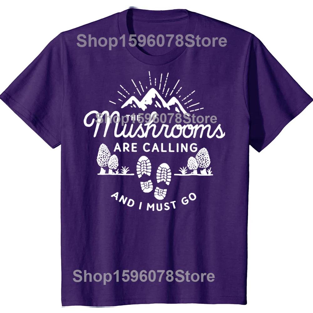 Mushrooms Are Calling and I Must Go Mushroom Hunting Vintage Gift Active T-Shirt Summer Tops Mens White Mushrooms T Shirts