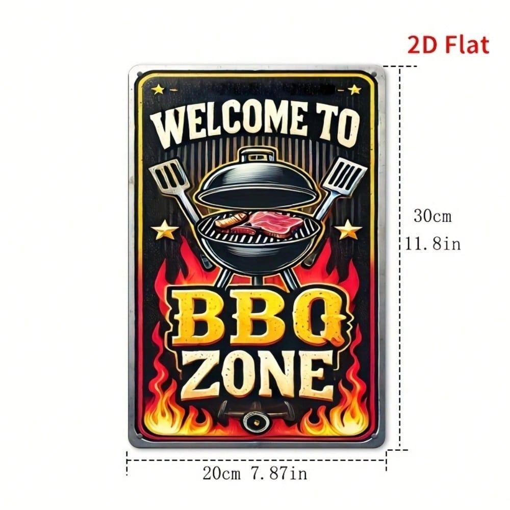 Metal Poster Wall Art, Vintage BBQ Sign Welcome, Gift for Bar or Garage
