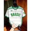 Kinder Brasilien Fußball T-Shirt Fußballtrikot Streifen & Retro-Print Atmungsaktiv Schnelltrocknend Trainings-T-Shirt Fan Sport Oberteil Herren Damen