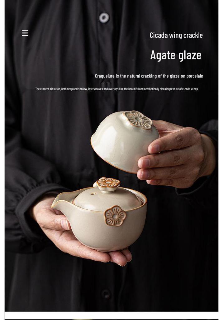 Portable Ru Kiln Kung Fu Tea Set: One Pot, Three Quick-Brew Cups, Perfect for Corporate Gifts