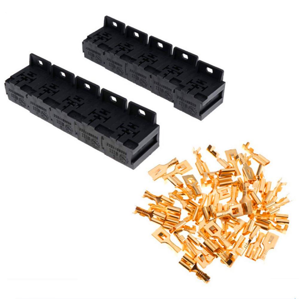 10pcs 30A-80A 5 Pin Relay Sockets Connector Holder With 50pcs 6.3mm Terminals