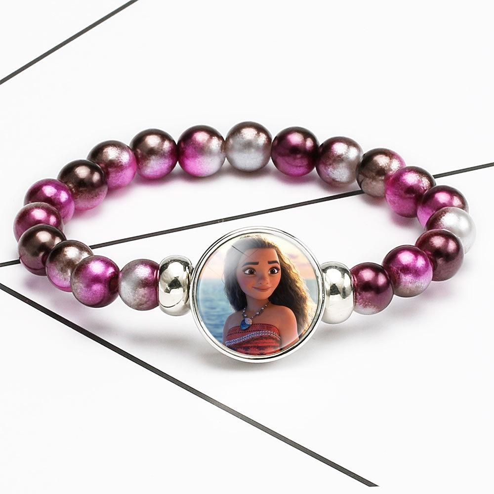 Princess Series Bracelet For Children Creative Cartoon Image Rainbow Beads Adjustable Wristband
