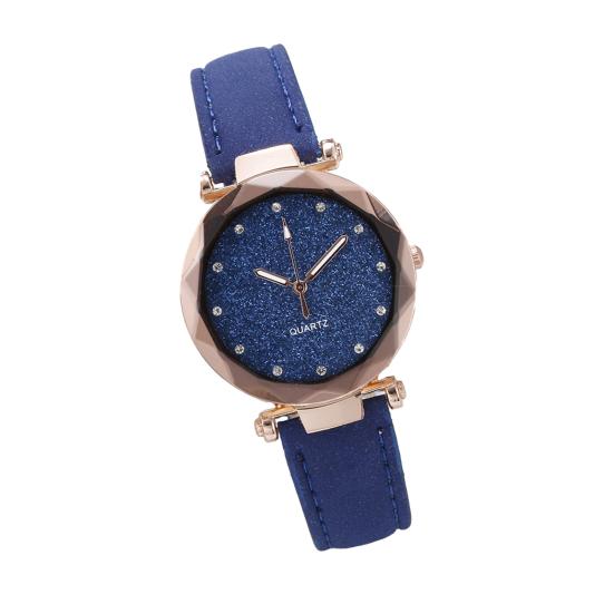 Women Casual Watch Rhinestone Round Dial Faux Leather Strap Ladies Business Formal Dress Quartz Wristwatch Fashion Jewelry Accessory Birthday Gift