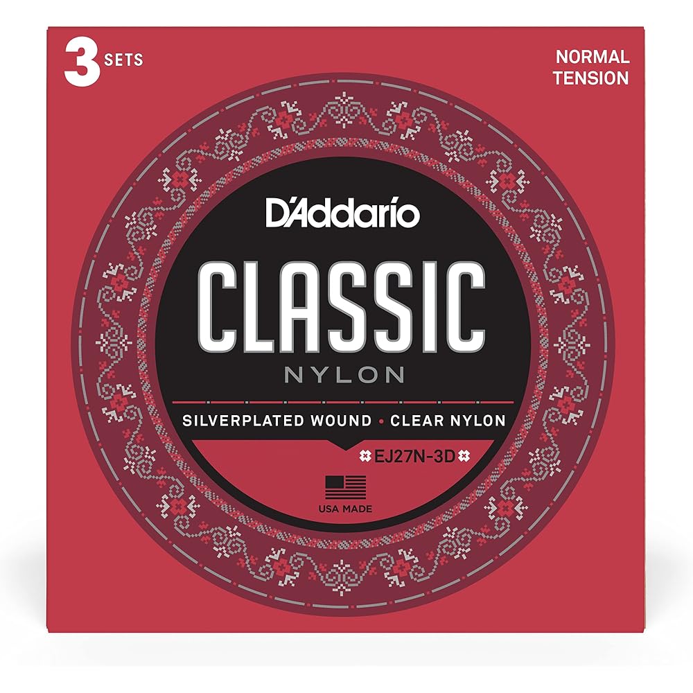 D'Addario Daddario Classical Guitar Strings Sliverplated Wound Clear Nylon Normal Tension EJ27N-3...