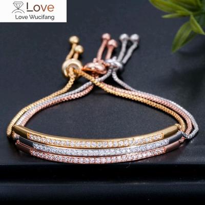 Adjustable Bracelet Bangle for Women Crystal from Austrian Captivate Bar Slider Brilliant CZ Rose Gold Color Jewelry Pulseira