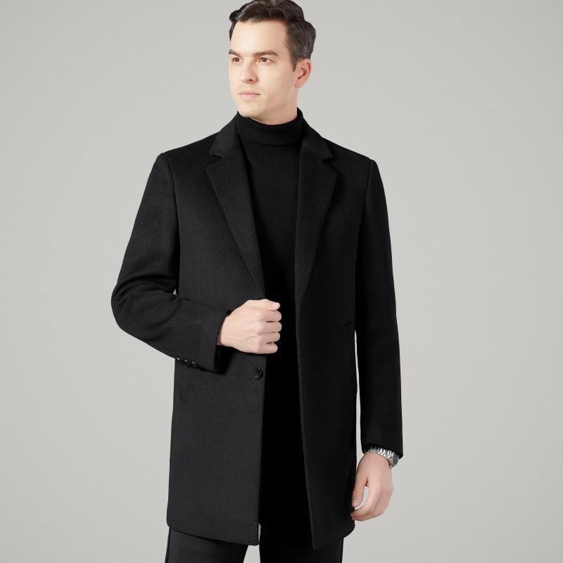 Men's double-sided woolen coat winter new dad cashmere coat mid-length detachable down liner windbreaker